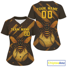 Load image into Gallery viewer, Custom Brown And Yellow Bee Grunge Baseball Shirt For Women Authentic Baseball Jersey NYN1392