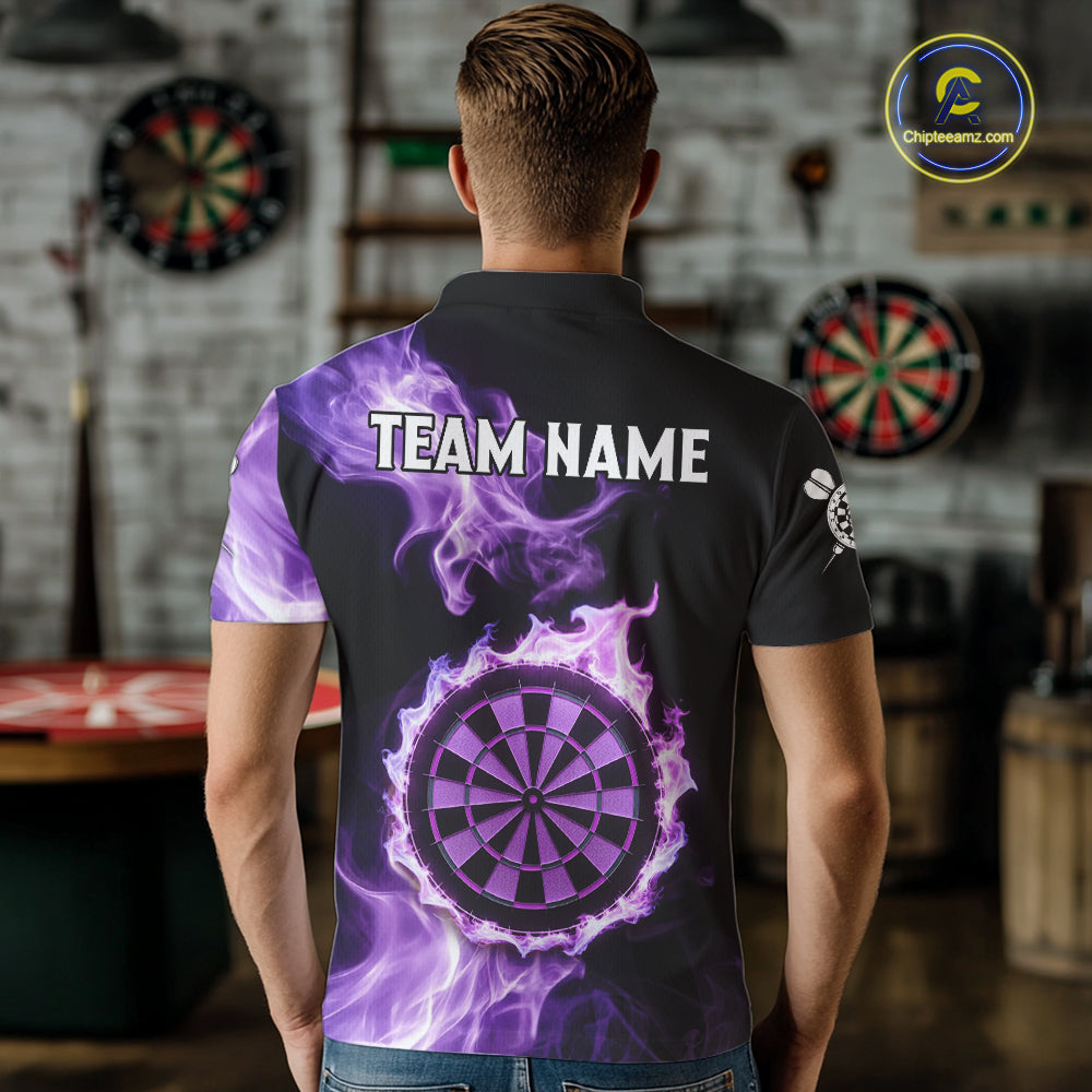 Custom Black And Purple Flames Dartboard Dart Men Polo Jerseys Outfits Dart Team Shirt NYN1661