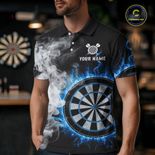 Load image into Gallery viewer, Custom White Smokes Blue Flames Dartboard Dart Men Polo Jerseys Dart Team Shirt NYN1668