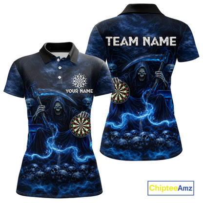 Blue Smoking Grim Reaper Dartboard Dart  Polo Shirts For Women Custom Multiskull Dart Team Shirts NYN2683