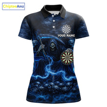 Load image into Gallery viewer, Blue Smoking Grim Reaper Dartboard Dart  Polo Shirts For Women Custom Multiskull Dart Team Shirts NYN2683