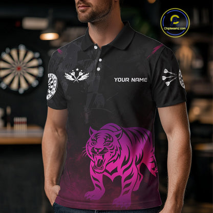 Men’s Darts Team Jersey With Eye-Catching Magenta Tiger And Grunge Pattern NYN0278