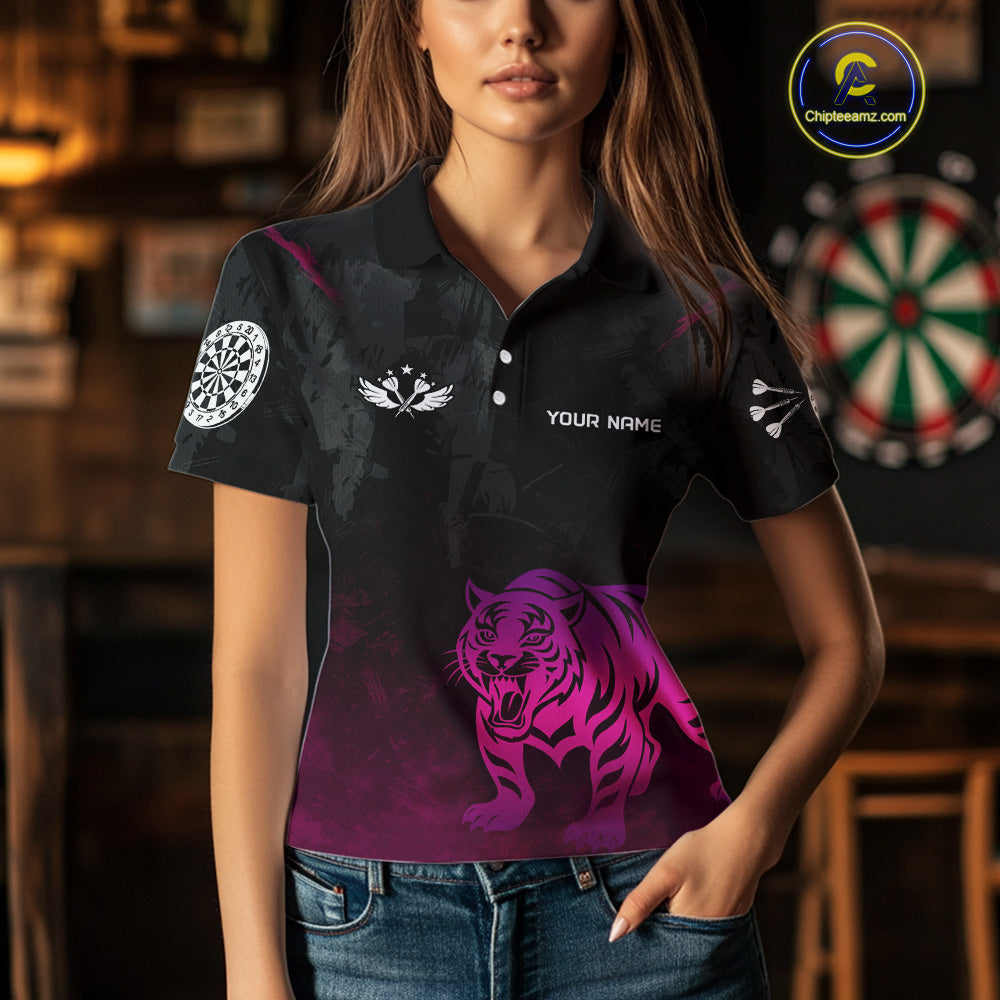 Men’s Darts Team Jersey With Eye-Catching Magenta Tiger And Grunge Pattern NYN0278