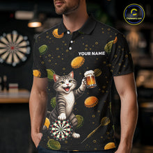 Load image into Gallery viewer, Man wearing beer and cat dart shirt funny dart player apparel