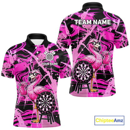 Men's funny flamingo dart polo shirt mockup pink splatter dart jersey