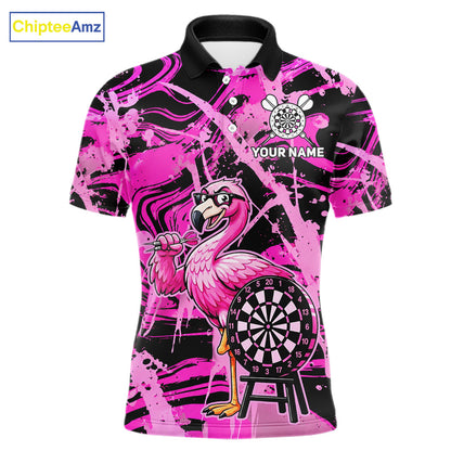 Men's funny flamingo dart polo shirt mockup pink splatter dart jersey