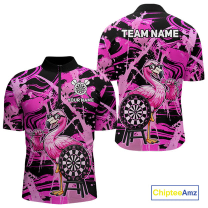 Men's funny flamingo dart quarter zip shirt mockup pink dart team apparel