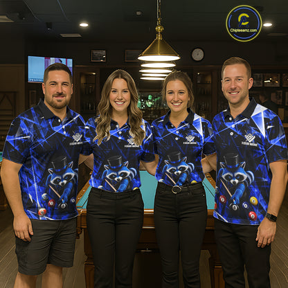 Funny Raccoon 8 Ball Billiard Shirt For Men Custom Blue Broken Glass Pool Polo & 1/4 Zip Jersey NYN3790