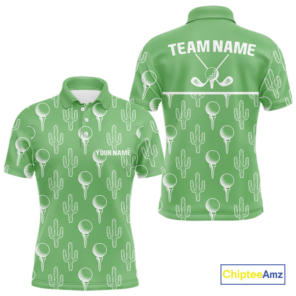 Personalized Desert Cactus Green Pattern Mens Golf Polo Shirts Custom Funny Cactus Golf Gifts NYN2844