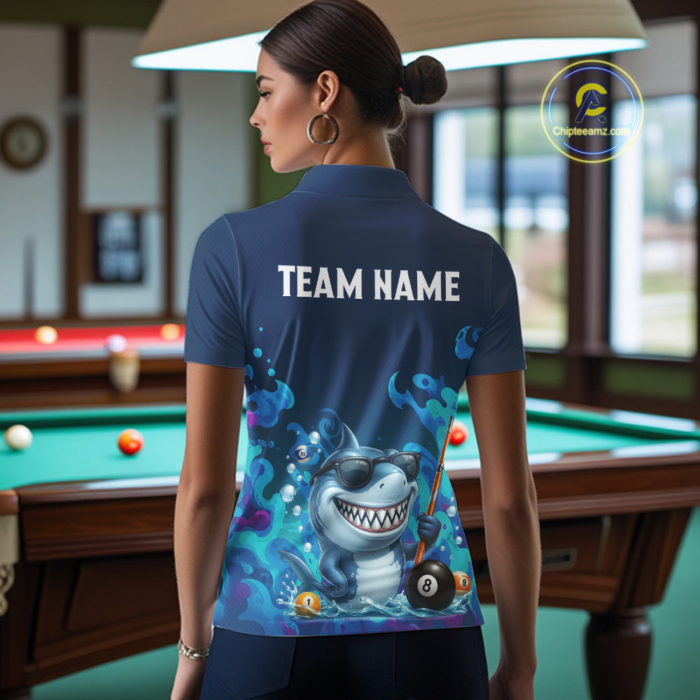 Personalized Funny Shark Blue Waving Billiard 8 Ball Shirt For Women Billiard Pool Team Jersey NYN3221