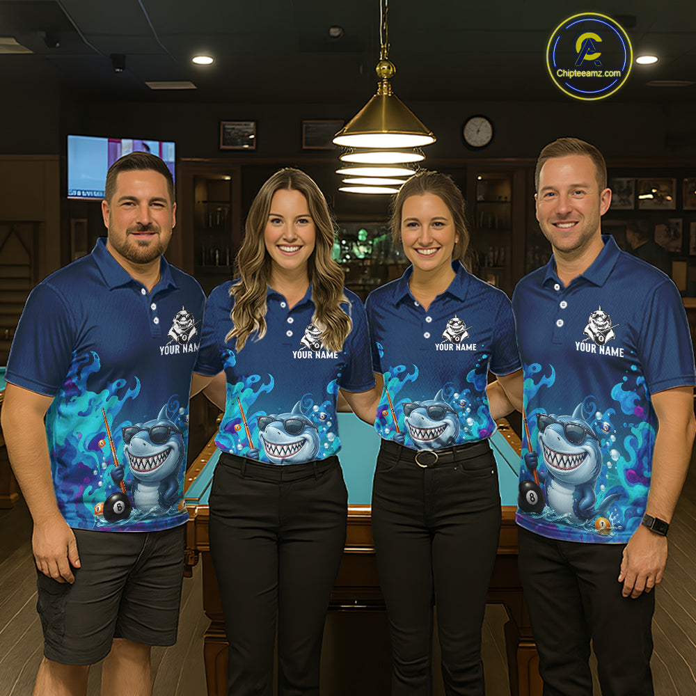 Personalized Funny Shark Blue Waving Billiard 8 Ball Shirt For Women Billiard Pool Team Jersey NYN3221