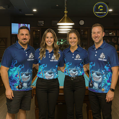Personalized Funny Shark Blue Waving Billiard 8 Ball Shirt For Women Billiard Pool Team Jersey NYN3221