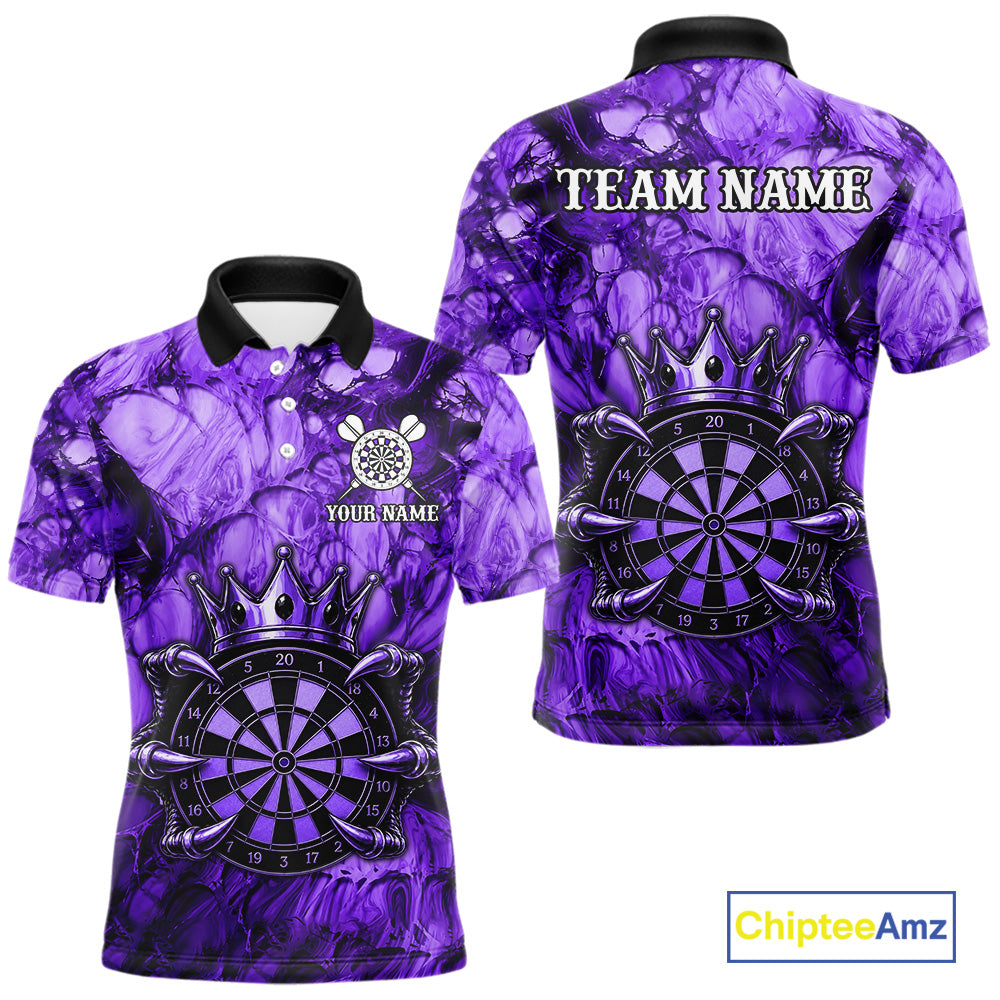 Purple Crown Dartboard Claws Skull men's dart polo shirt custom dart team jersey, personalized dart uniform, tournament dart apparel