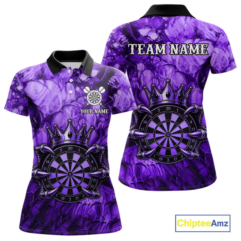Purple Crown Dartboard Claws Skull women's dart polo shirt custom dart team jersey, personalized dart uniform, tournament dart apparel