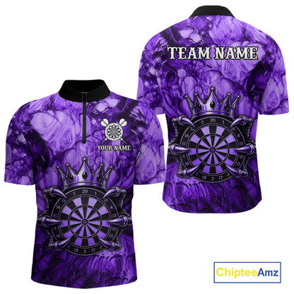 Purple Crown Dartboard Claws Skull men's quarter zip dart jersey personalized dart team uniform, professional dart apparel