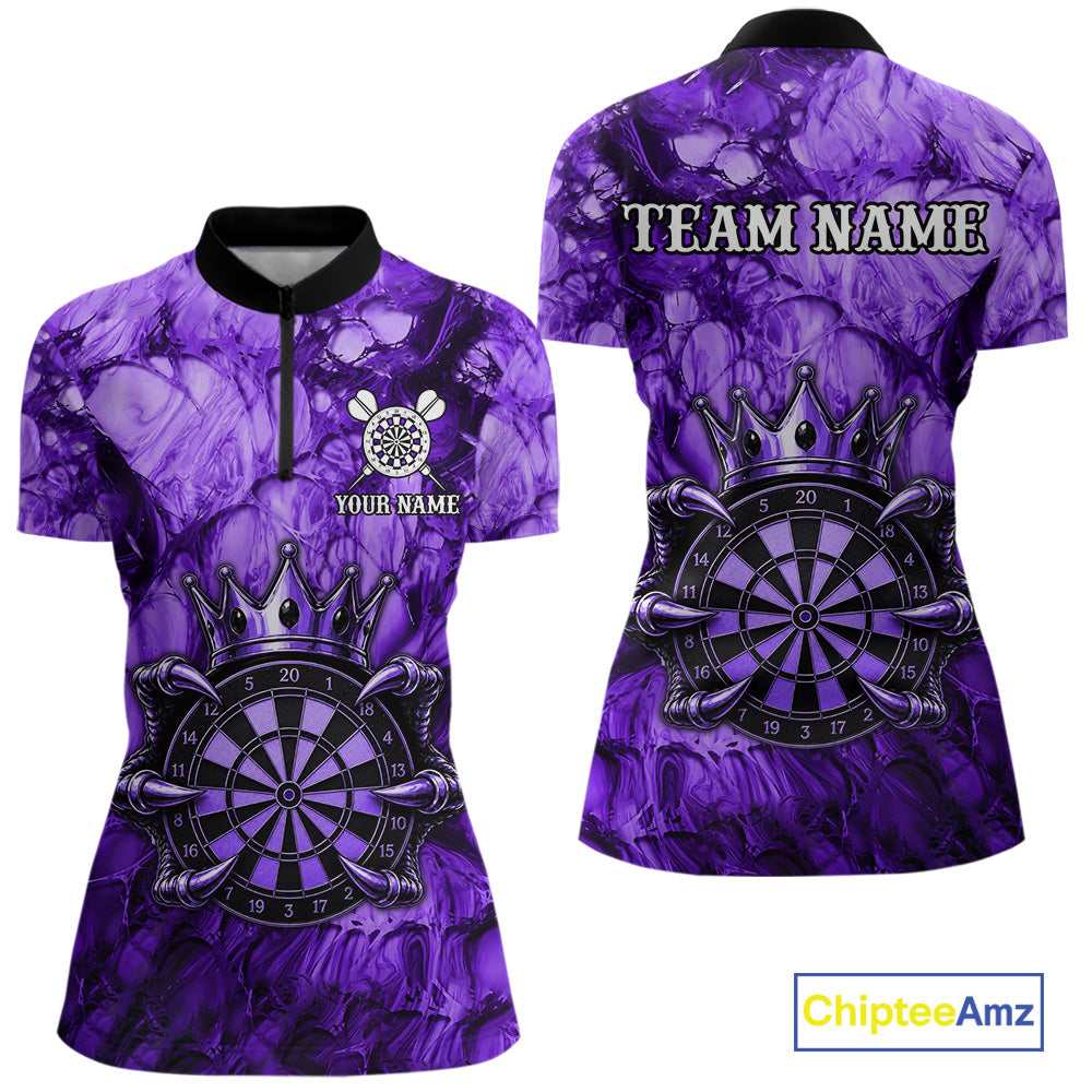 Purple Crown Dartboard Claws Skull women's quarter zip dart jersey personalized dart team uniform