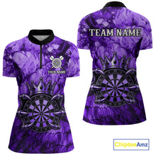 Load image into Gallery viewer, Purple Crown Dartboard Claws Skull women's quarter zip dart jersey personalized dart team uniform