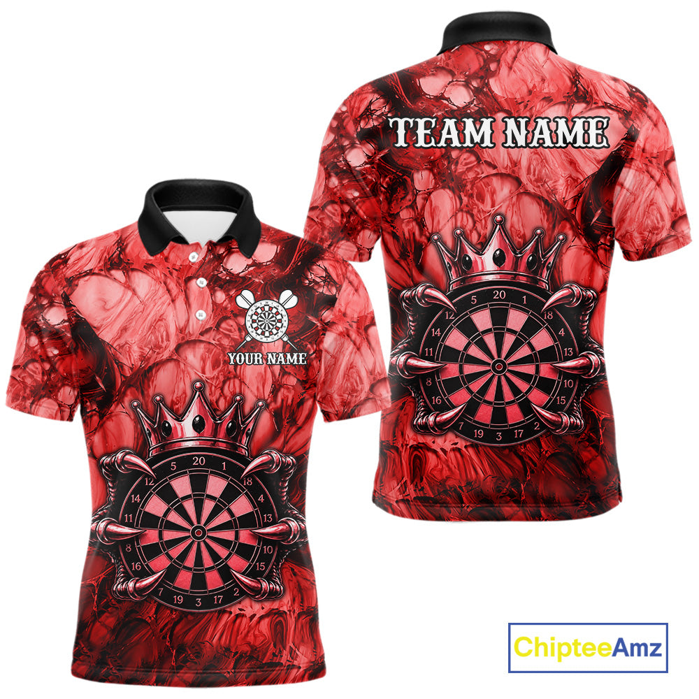 Red Crown Dartboard Claws Skull men's dart polo shirt custom dart league uniform, personalized dart jersey, competitive dart apparel