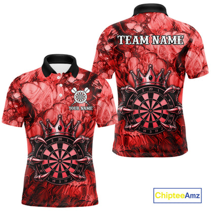 Red Crown Dartboard Claws Skull men's dart polo shirt custom dart league uniform, personalized dart jersey, competitive dart apparel