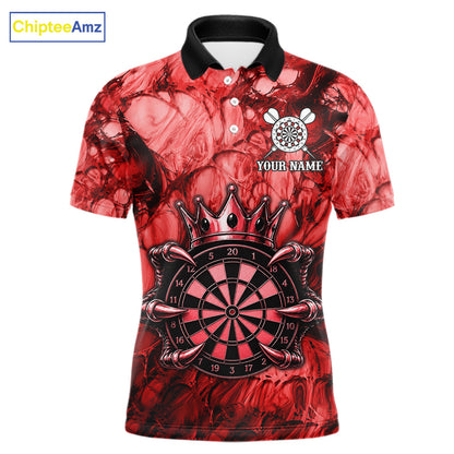 Red Crown Dartboard Claws Skull men's dart polo shirt custom dart league uniform, personalized dart jersey, competitive dart apparel