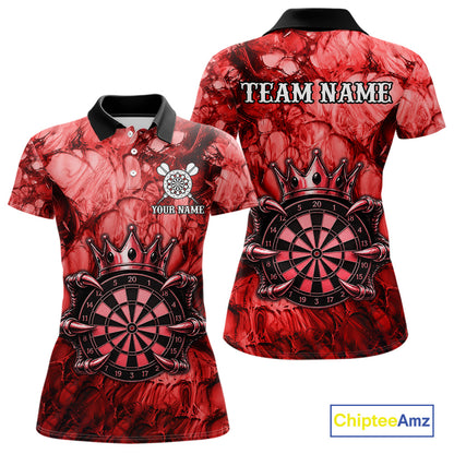 Red Crown Dartboard Claws Skull women's dart polo shirt custom dart league uniform, personalized dart jersey, competitive dart apparel