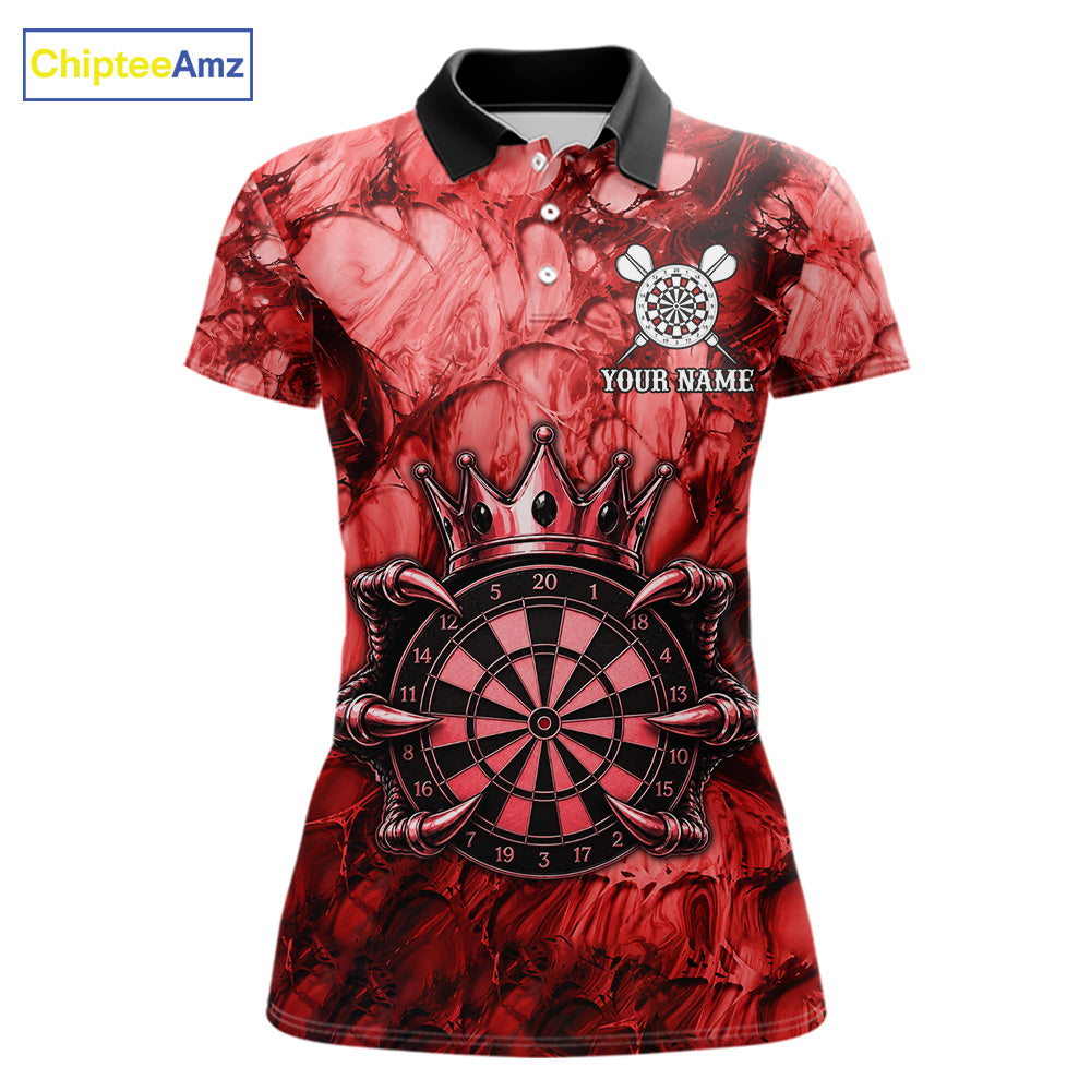 Red Crown Dartboard Claws Skull women's dart polo shirt custom dart league uniform, personalized dart jersey, competitive dart apparel