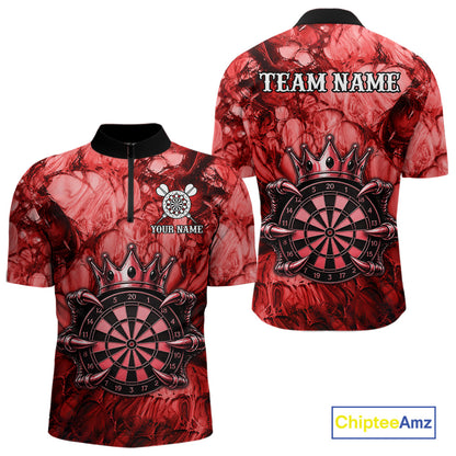 Red Crown Dartboard Claws Skull men's quarter zip dart jersey custom dart league apparel, tournament dart shirt