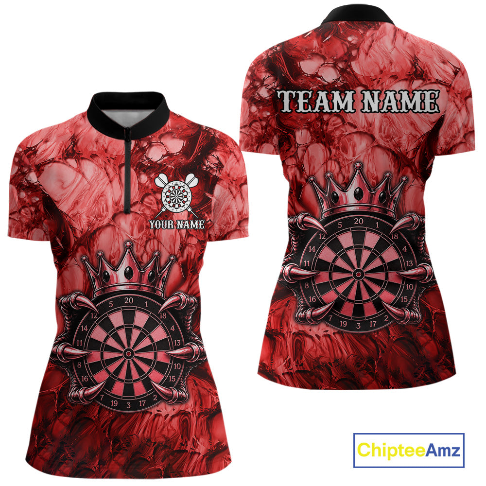 Red Crown Dartboard Claws Skull women's quarter zip dart jersey custom dart league apparel