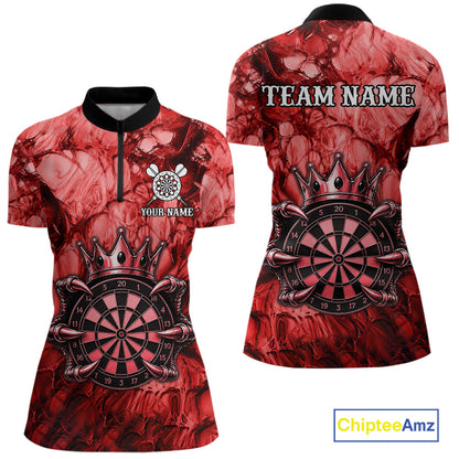 Red Crown Dartboard Claws Skull women's quarter zip dart jersey custom dart league apparel
