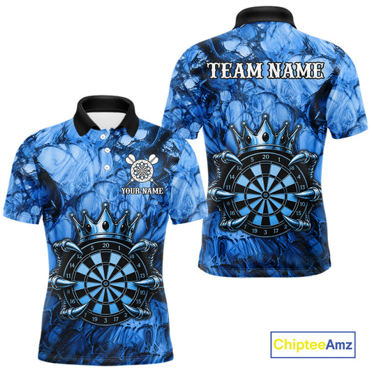 Blue Crown Dartboard Claws Skull men's dart polo shirt custom dart team uniform, professional dart jersey, custom name apparel