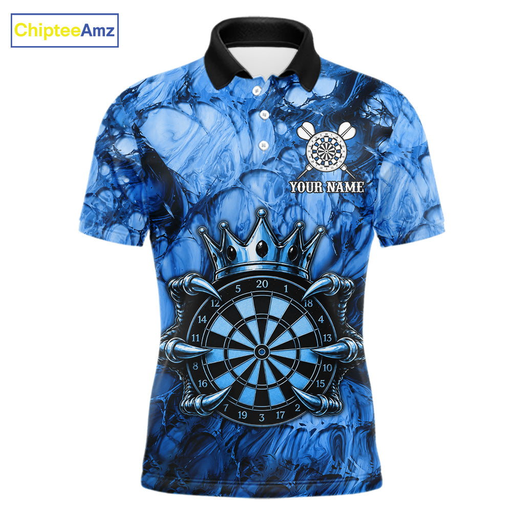 Blue Crown Dartboard Claws Skull men's dart polo shirt custom dart team uniform, professional dart jersey, custom name apparel