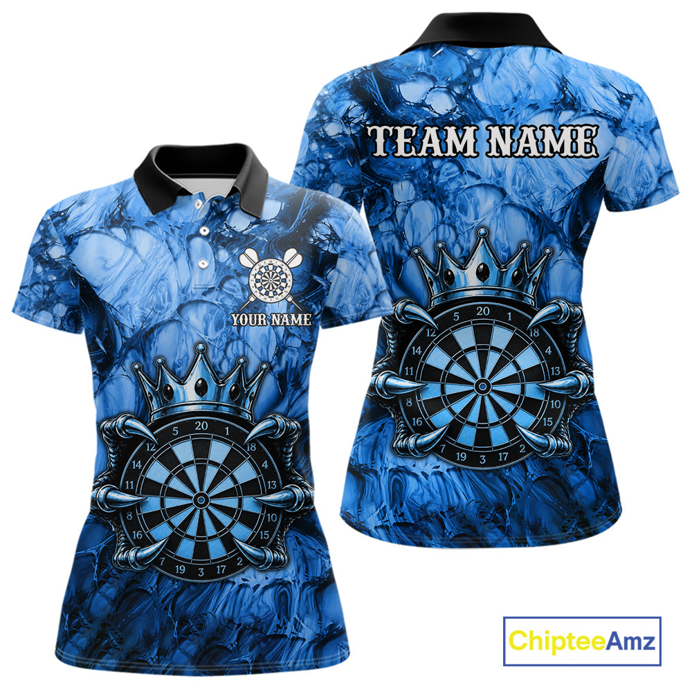 Blue Crown Dartboard Claws Skull women's dart polo shirt custom dart team uniform, professional dart jersey, custom name apparel