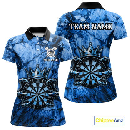 Blue Crown Dartboard Claws Skull women's dart polo shirt custom dart team uniform, professional dart jersey, custom name apparel