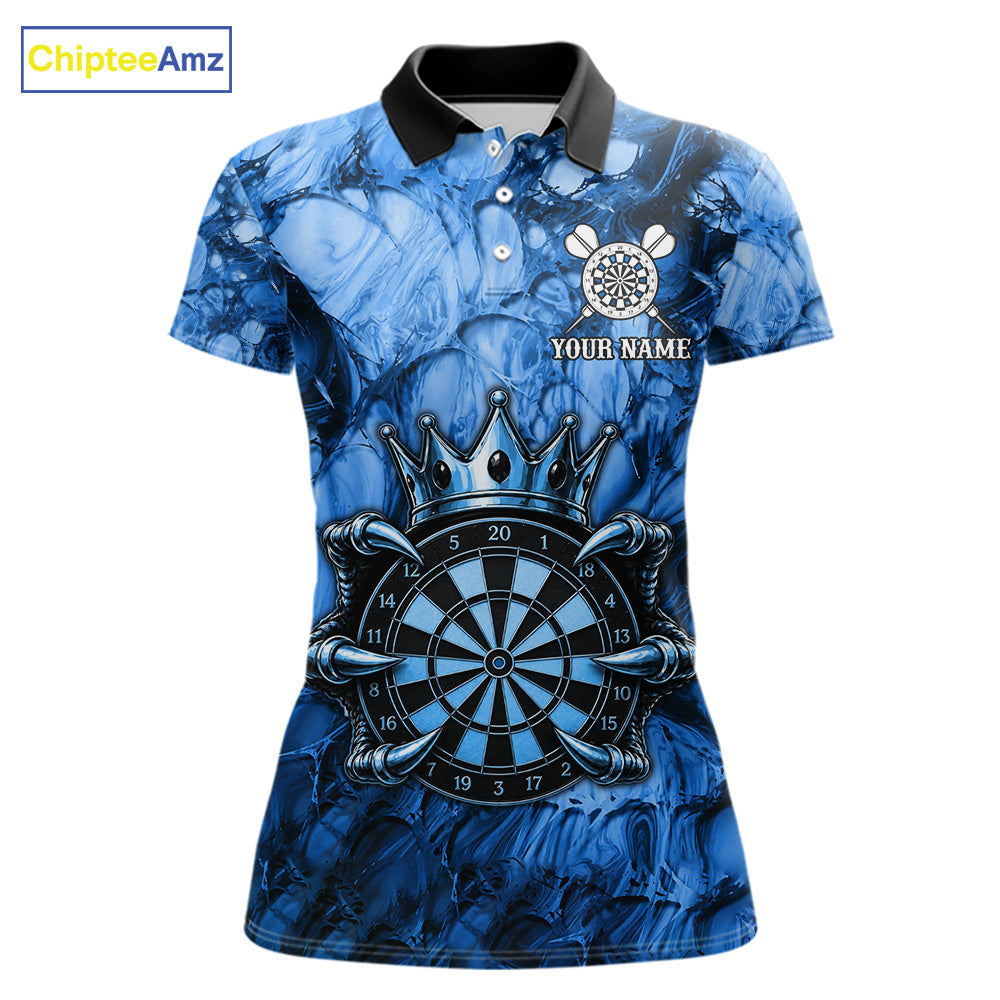 Blue Crown Dartboard Claws Skull women's dart polo shirt custom dart team uniform, professional dart jersey, custom name apparel