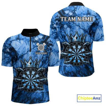 Blue Crown Dartboard Claws Skull men's quarter zip dart jersey personalized dart uniform, custom name dart jersey