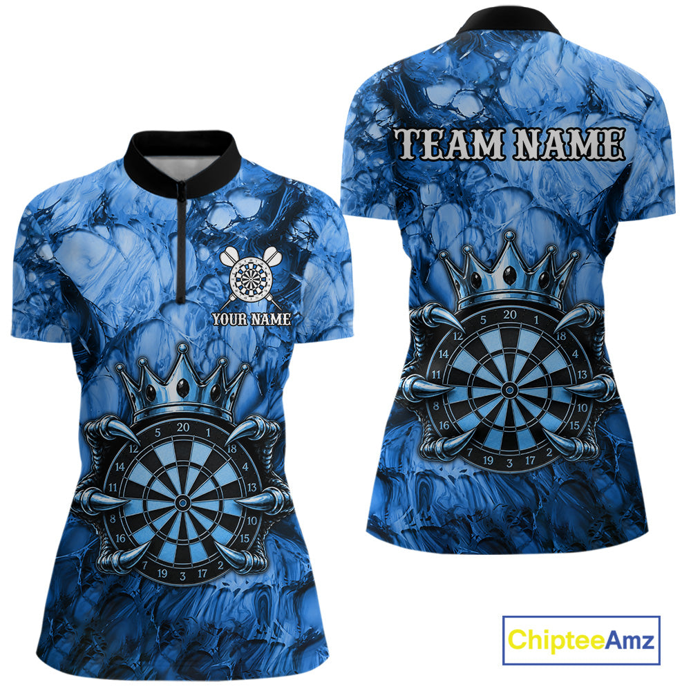 Blue Crown Dartboard Claws Skull women's quarter zip dart jersey personalized dart uniform