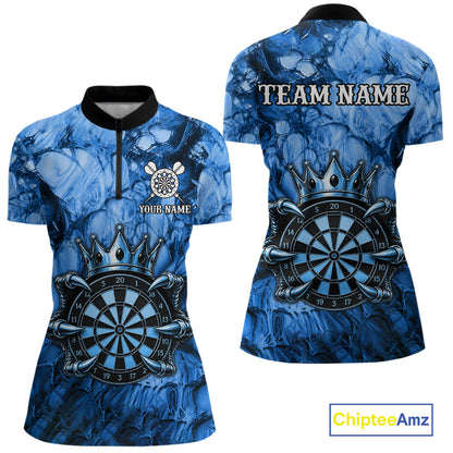 Blue Crown Dartboard Claws Skull women's quarter zip dart jersey personalized dart uniform