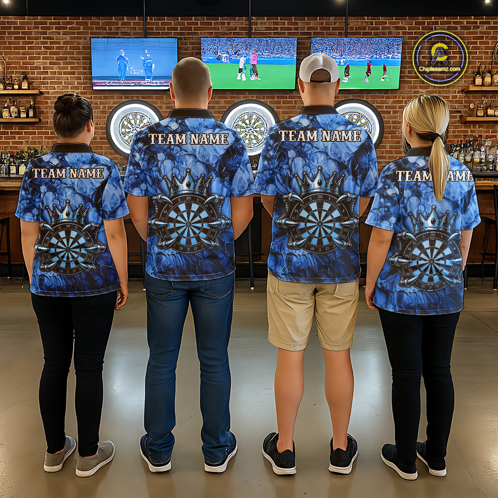Men women dart team wearing Blue Crown Dartboard professional dart team jerseys
