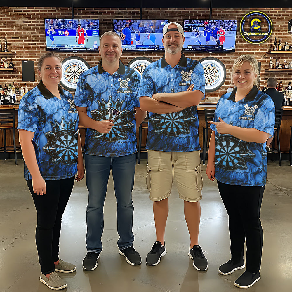 Men women dart team wearing Blue Crown Dartboard professional dart team jerseys