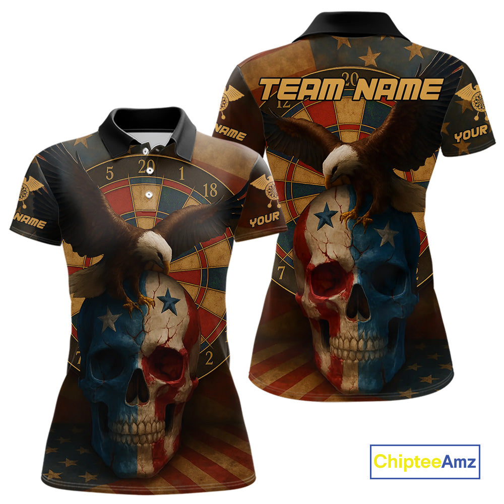 Custom Eagle Retro Patriotic Dart Polo Shirt For Women Outfit US Flag Grunge Dart Jerseys NYN1416