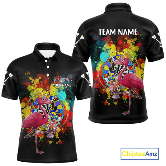 Custom Funny Colorful Crown Flamingo Men Darts Polo League Shirts Splatter Dart Jerseys NYN2209