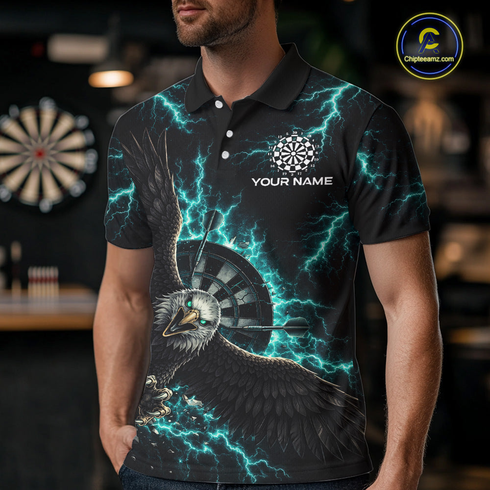 Thunder Teal Eagle Cracked Dartboard Dart 1/4-Zip Shirts For Men Custom Team Name For Darters NYN2699