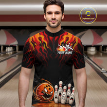 Load image into Gallery viewer, Funny Angry Ball &amp; Pins Mens Bowling Shirt Custom Fire Flame Team Bowling Jersey For Bowlers NYN3232