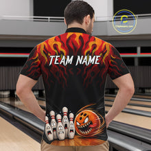 Load image into Gallery viewer, Funny Angry Ball &amp; Pins Mens Bowling Shirt Custom Fire Flame Team Bowling Jersey For Bowlers NYN3232