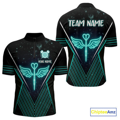 Neon Turquoise Wings Dart Arrow Men's Darts Shirt - Custom Name For Players NYN0555