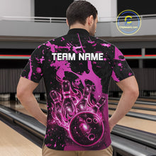 Load image into Gallery viewer, Male bowler wearing Black and Pink Galaxy bowling jersey during bowling tournament and league competition