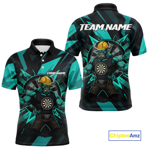 Turquoise Funny Muscle Bull Dartboard Custom Funny Darts Polo Shirt For Men Dart Jerseys NYN1955