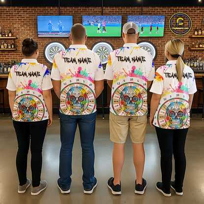 Custom Colorful Splatter Skull Dartboard Men Darts Polo Team Shirts Dart Jerseys | White NYN2211