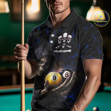 Load image into Gallery viewer, Blue Grunge Grim Reaper Hold 8 Ball &amp; 9 Ball Pool Men Billiard Shirt Custom Billiard Team Attire NYN2703