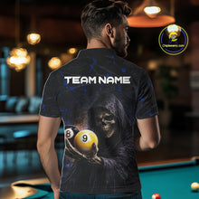 Load image into Gallery viewer, Blue Grunge Grim Reaper Hold 8 Ball &amp; 9 Ball Pool Men Billiard Shirt Custom Billiard Team Attire NYN2703